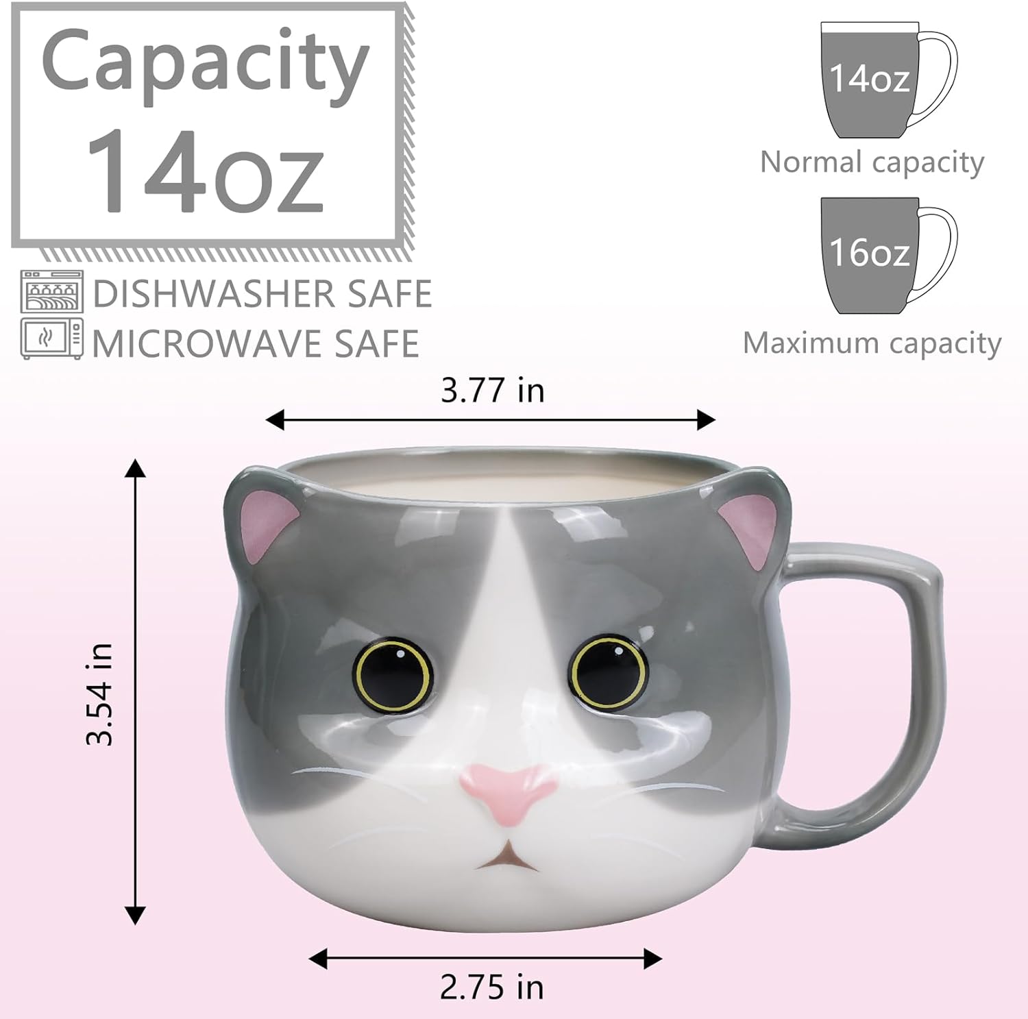 Cat Mug 14 oz Cute Ceramic 3D Porcelain Tea Cup for Women, Kawaii Gifts for Cat Lovers, Christmas, Housewarming, Holi... - Image 2