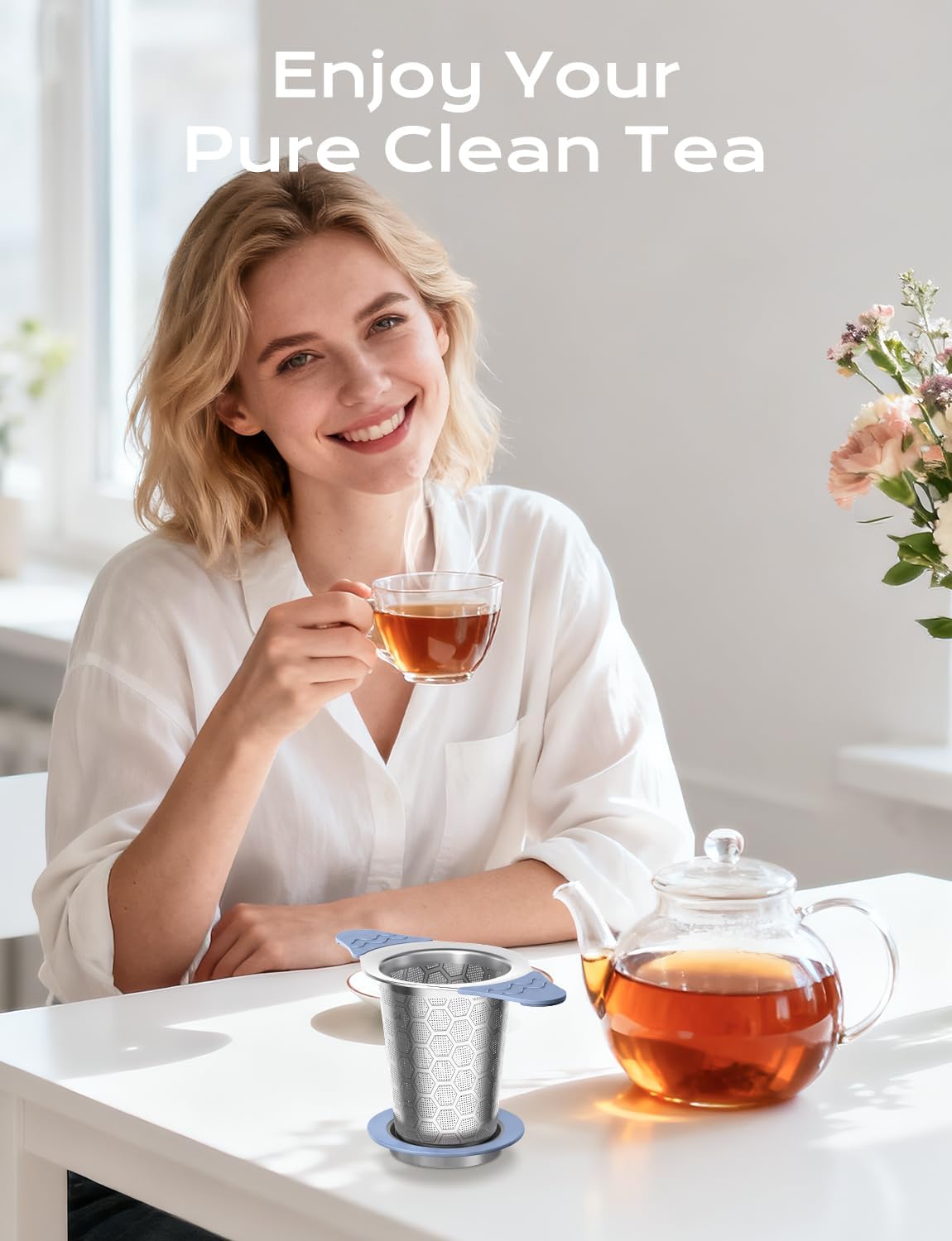 Tea Infuser for Loose Leaf Tea,Stainless Steel Tea Infuser with Heat Proof Silicone Handles,Extra Fine Mesh Tea Strai... - Image 6