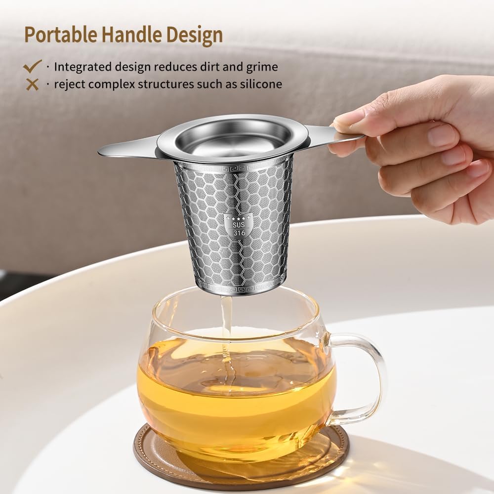 2Pack Tea Infuser Strainers, 316 Stainless Steel Loose Leaf Tea Strainer Stepper with Double Handles, Extra Fine Mesh... - Image 5