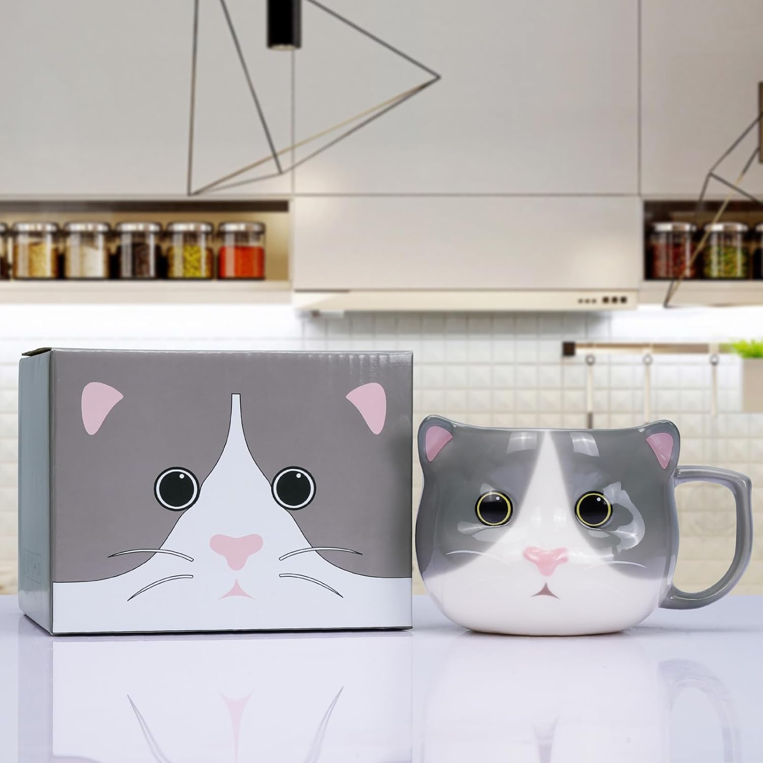 Cat Mug 14 oz Cute Ceramic 3D Porcelain Tea Cup for Women, Kawaii Gifts for Cat Lovers, Christmas, Housewarming, Holi... - Image 3