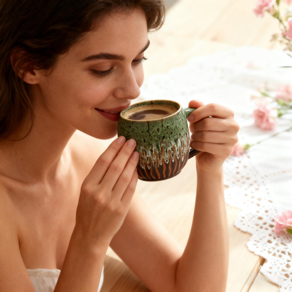 20oz Large Coffee Mug - Unique Handcrafted Look Ceramic Cup, Large Tea Mug, Microwave & Dishwasher Safe (green) - Image 6