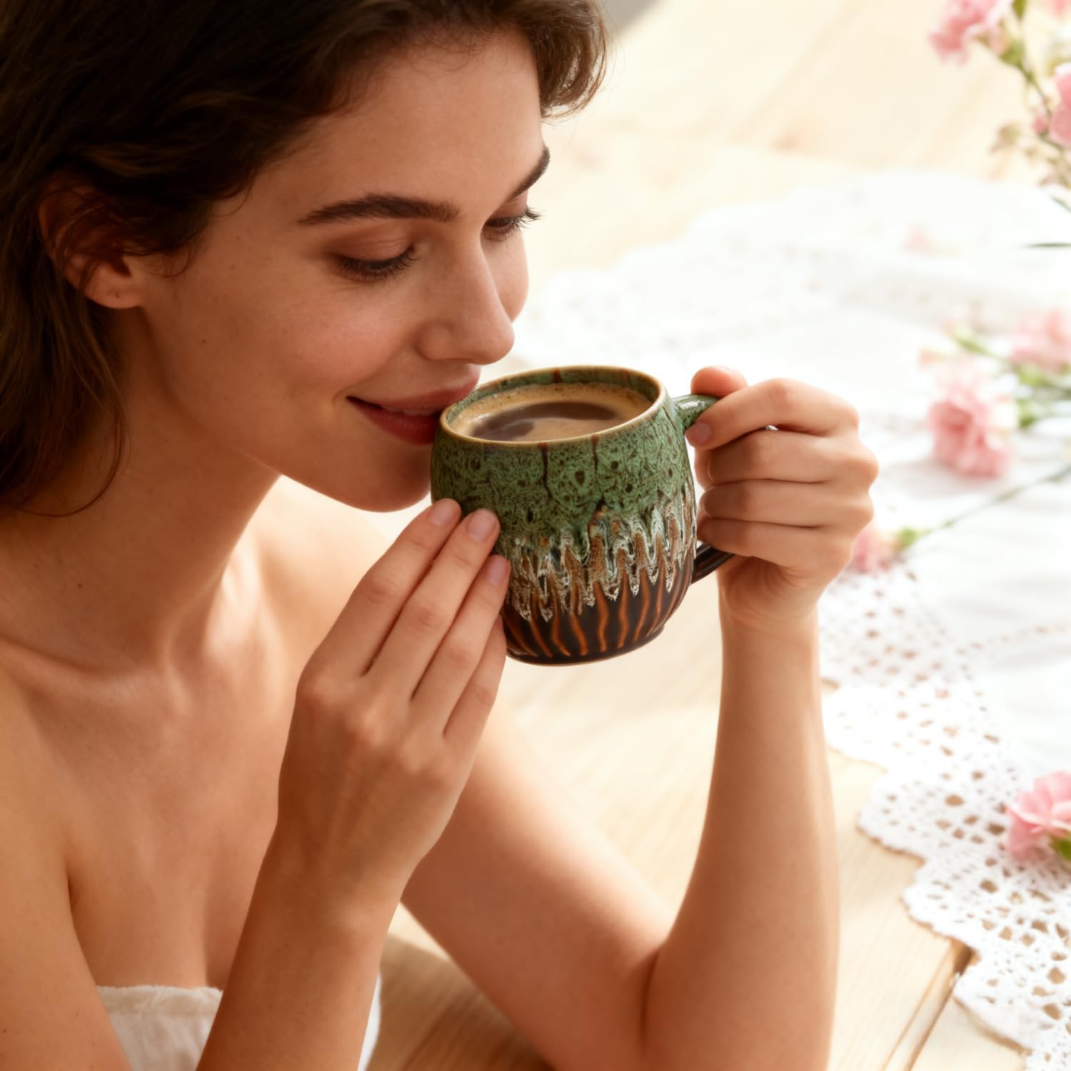 20oz Large Coffee Mug - Unique Handcrafted Look Ceramic Cup, Large Tea Mug, Microwave & Dishwasher Safe (green) - Image 6