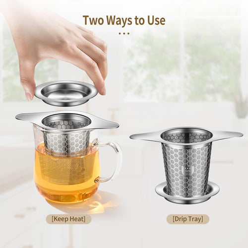 2Pack Tea Infuser Strainers, 316 Stainless Steel Loose Leaf Tea Strainer Stepper with Double Handles, Extra Fine Mesh... - Image 2