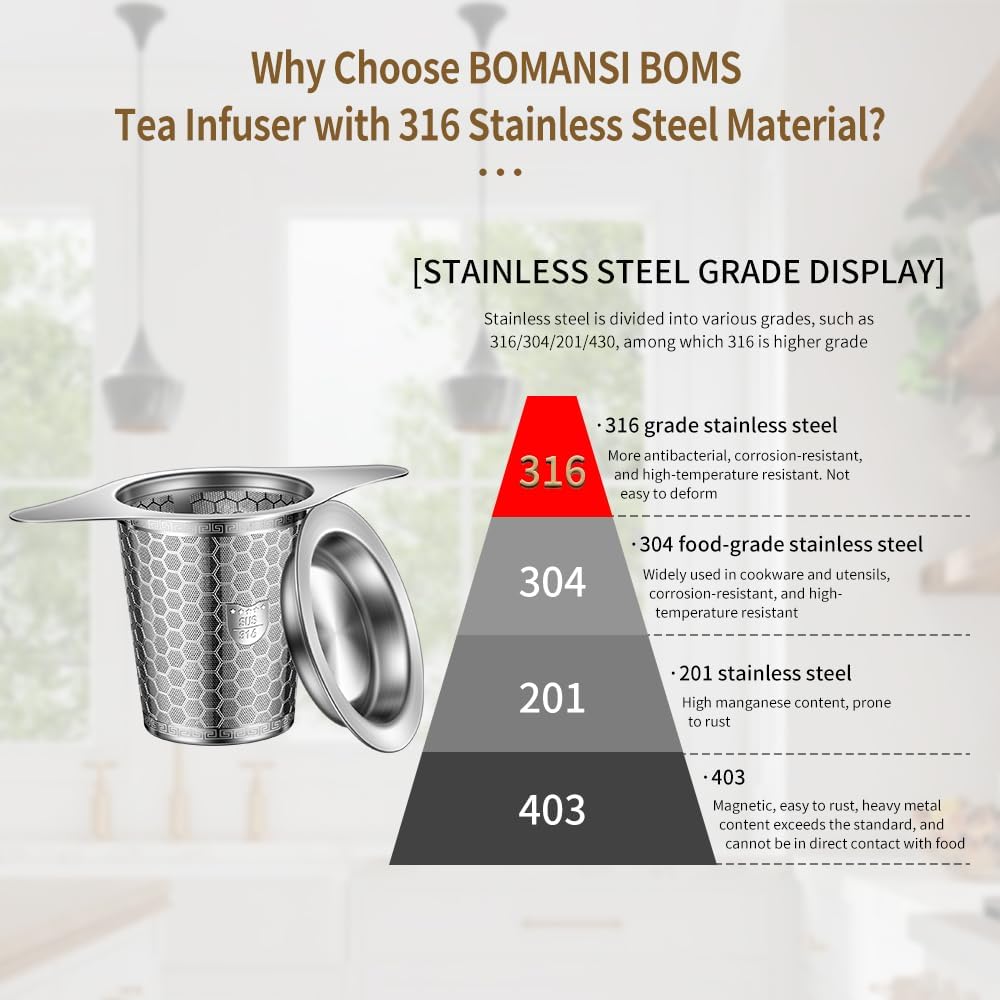 2Pack Tea Infuser Strainers, 316 Stainless Steel Loose Leaf Tea Strainer Stepper with Double Handles, Extra Fine Mesh... - Image 3