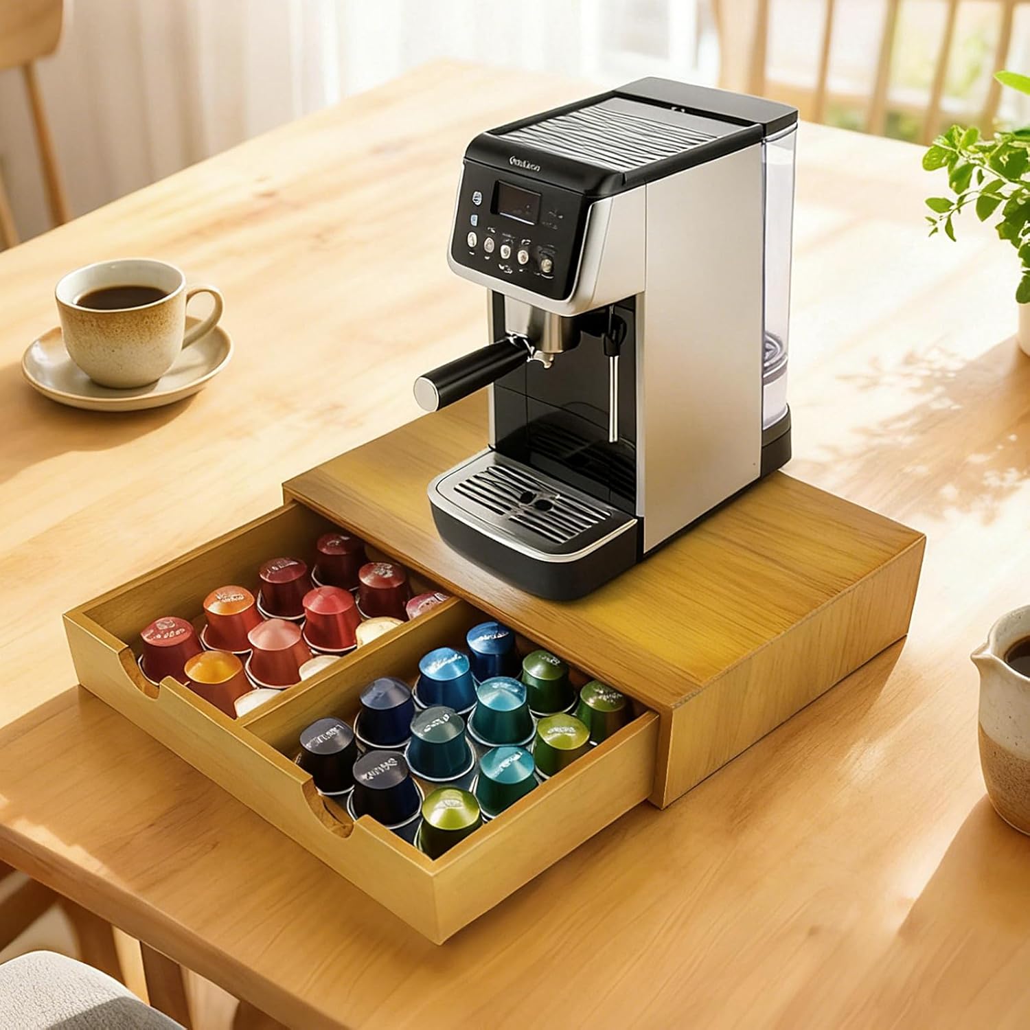 Coffee Pod 15" X 11" X 3" Natural Wood Countertop Organizer Drawer, Counter Top Espresso Tea Bag Station Storage Hold... - Image 2