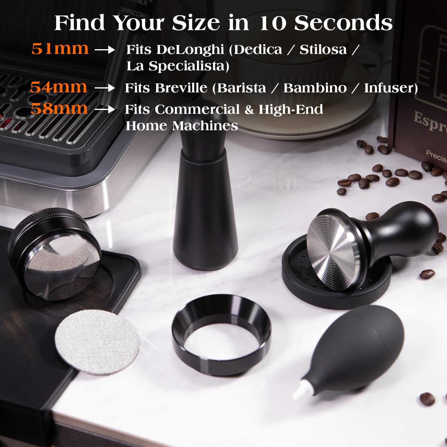 7 PCS Espresso Accessories Kit: 53.3mm Espresso Tamper, Coffee Distributor, Puck Screen, Dosing Funnel and WDT Tool, ... - Image 5