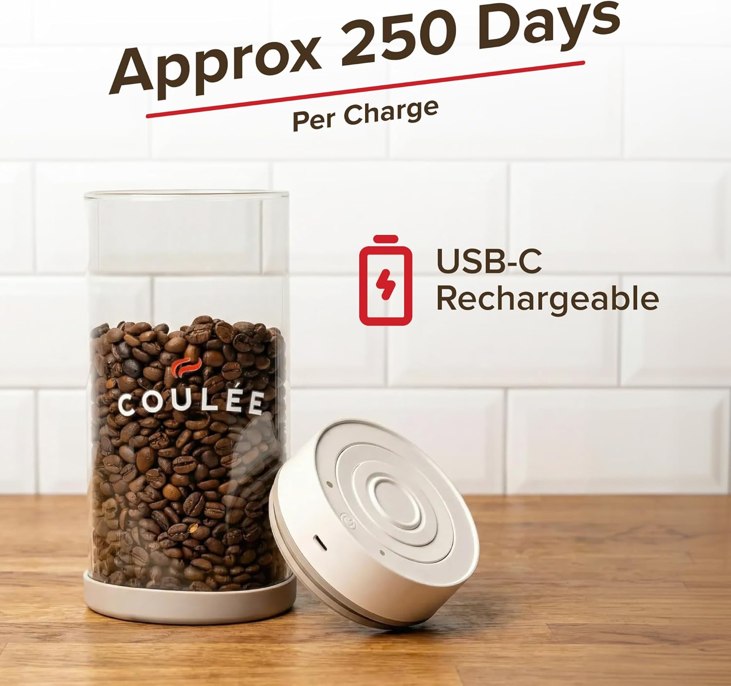 Coffee Rechargeable Vacuum Glass Canister, Kitchen Appliances, Store Coffee, Tea, or Pantry Items, Home Essentials, K... - Image 2