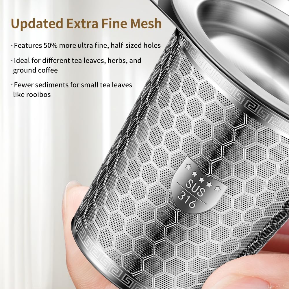 2Pack Tea Infuser Strainers, 316 Stainless Steel Loose Leaf Tea Strainer Stepper with Double Handles, Extra Fine Mesh... - Image 4