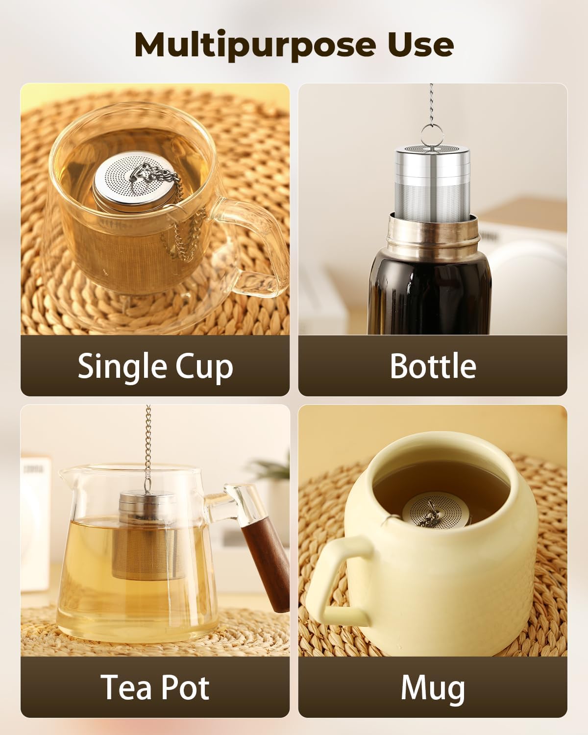 Tea Infusers for Loose Leaf Tea, Extra Fine Mesh Tea Strainer, Updated Slim Threaded Lid 304 Stainless Steel Tea Stee... - Image 5