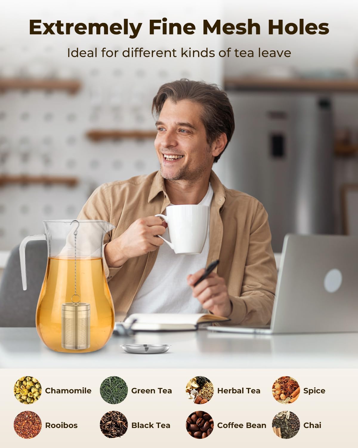 Tea Infusers for Loose Leaf Tea, Extra Fine Mesh Tea Strainer, Updated Slim Threaded Lid 304 Stainless Steel Tea Stee... - Image 3