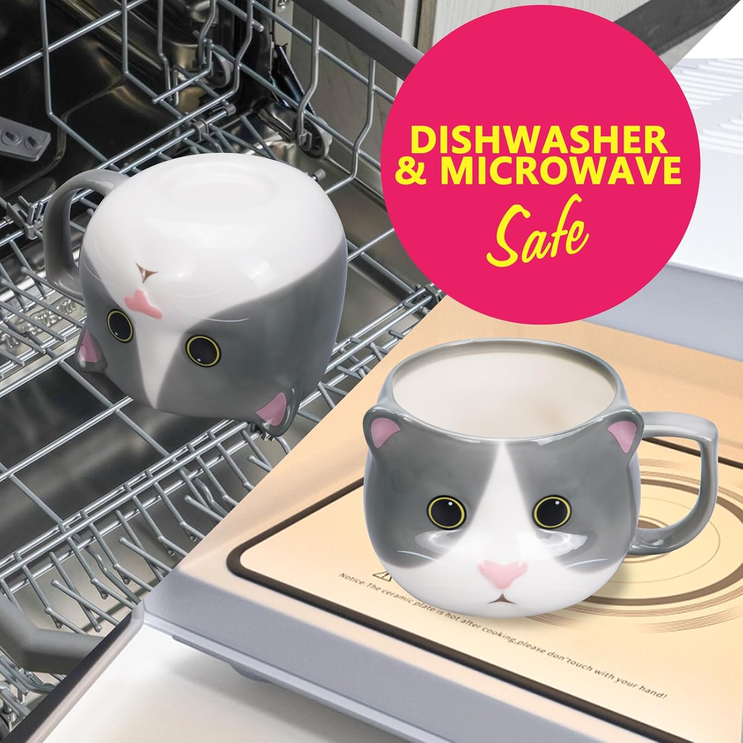 Cat Mug 14 oz Cute Ceramic 3D Porcelain Tea Cup for Women, Kawaii Gifts for Cat Lovers, Christmas, Housewarming, Holi... - Image 4