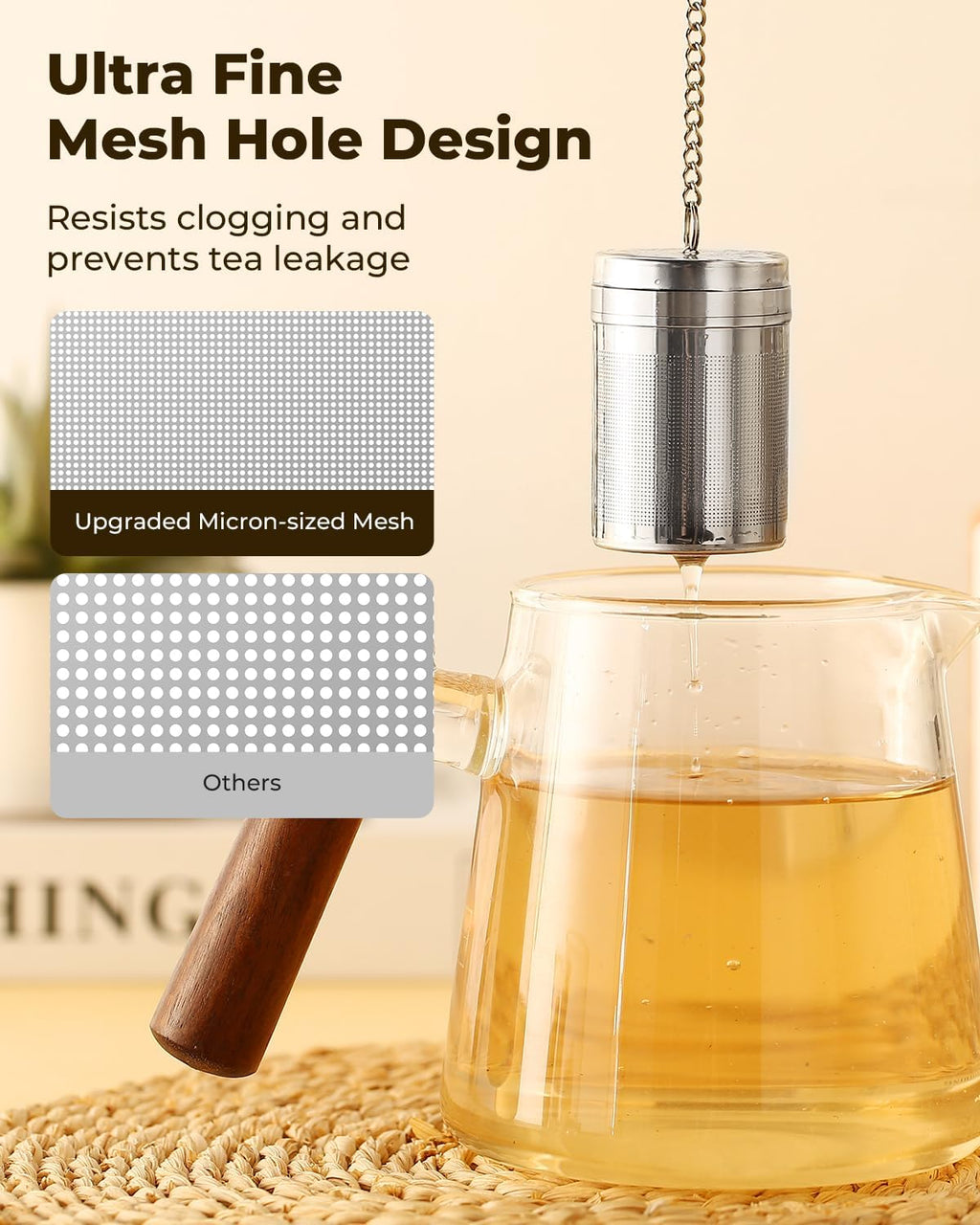 Tea Infusers for Loose Leaf Tea, Extra Fine Mesh Tea Strainer, Updated Slim Threaded Lid 304 Stainless Steel Tea Stee... - Image 4