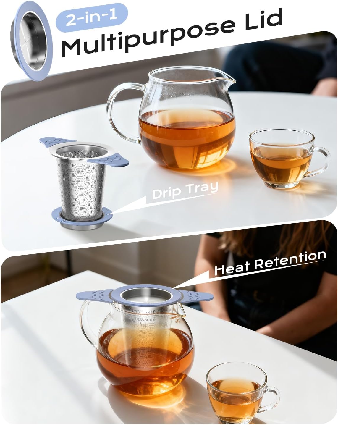 Tea Infuser for Loose Leaf Tea,Stainless Steel Tea Infuser with Heat Proof Silicone Handles,Extra Fine Mesh Tea Strai... - Image 5