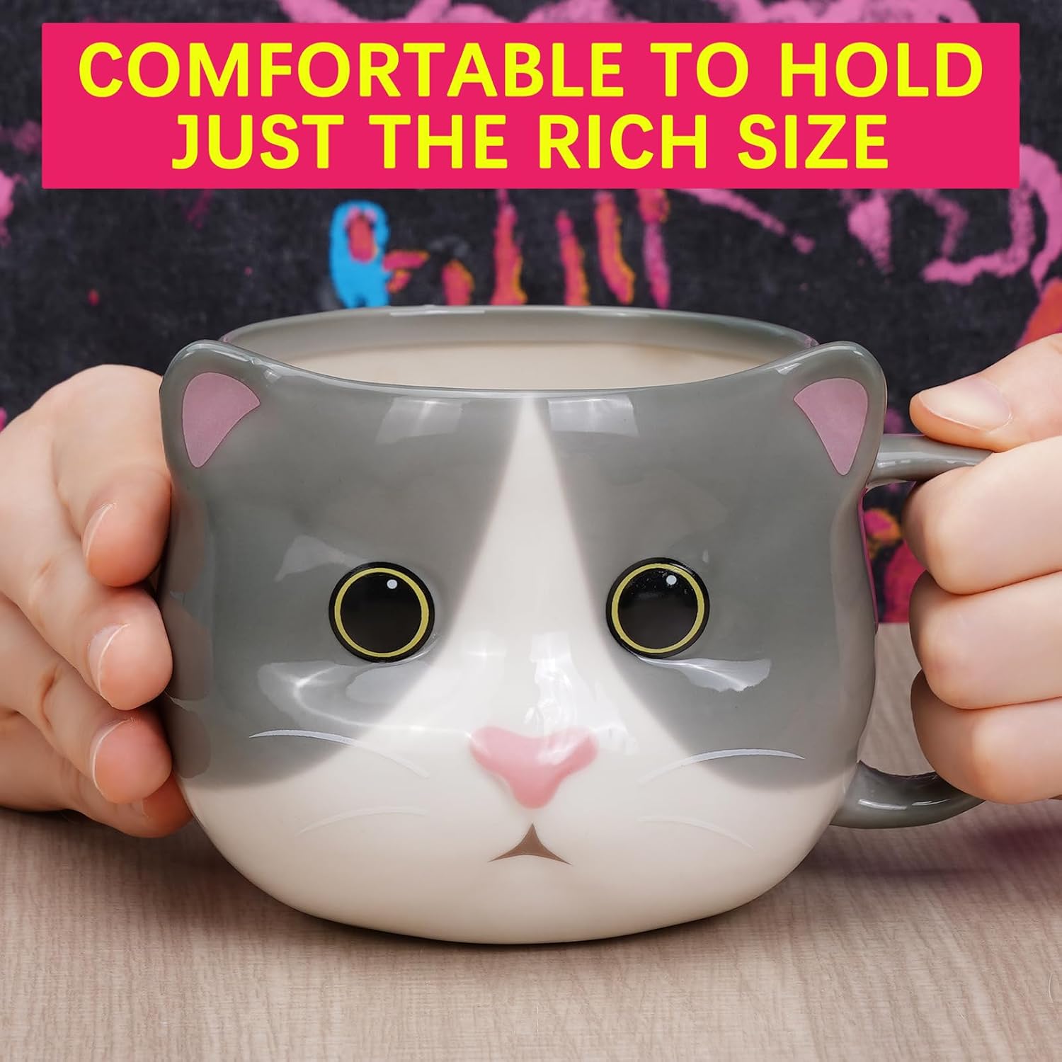 Cat Mug 14 oz Cute Ceramic 3D Porcelain Tea Cup for Women, Kawaii Gifts for Cat Lovers, Christmas, Housewarming, Holi... - Image 6
