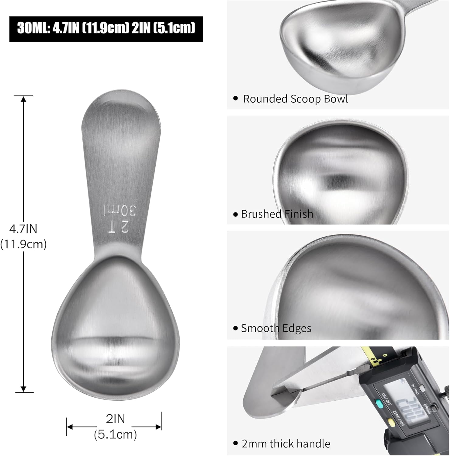 Doosu 2 Tablespoon Coffee Scoop - 18/8 Stainless Steel Heavy Duty Measuring Spoon with Short Handle, Food Grade Metal... - Image 2