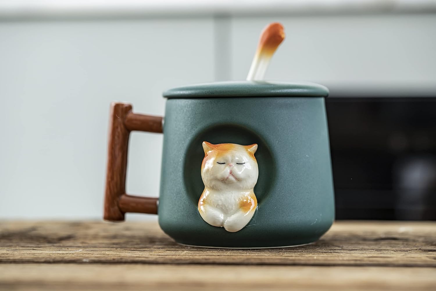 DIHOclub Adorable 3D Ceramic Cat Mug with Lid and Spoon - Perfect for Coffee, Tea, Milk, and More - Ideal Gift for An... - Image 3