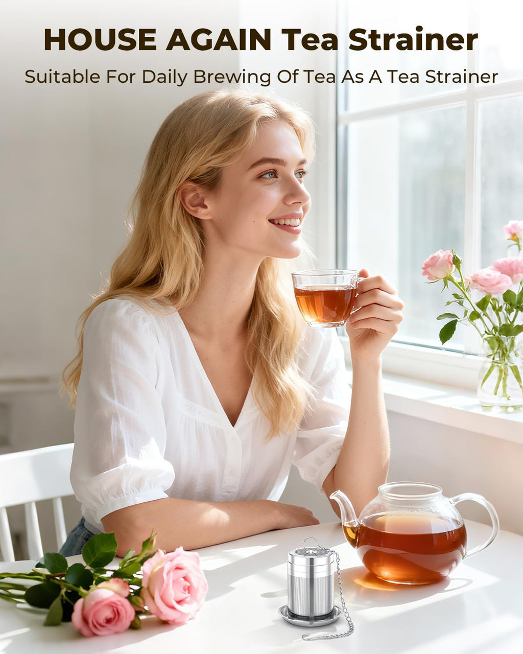 Tea Infusers for Loose Leaf Tea, Extra Fine Mesh Tea Strainer, Updated Slim Threaded Lid 304 Stainless Steel Tea Stee... - Image 2