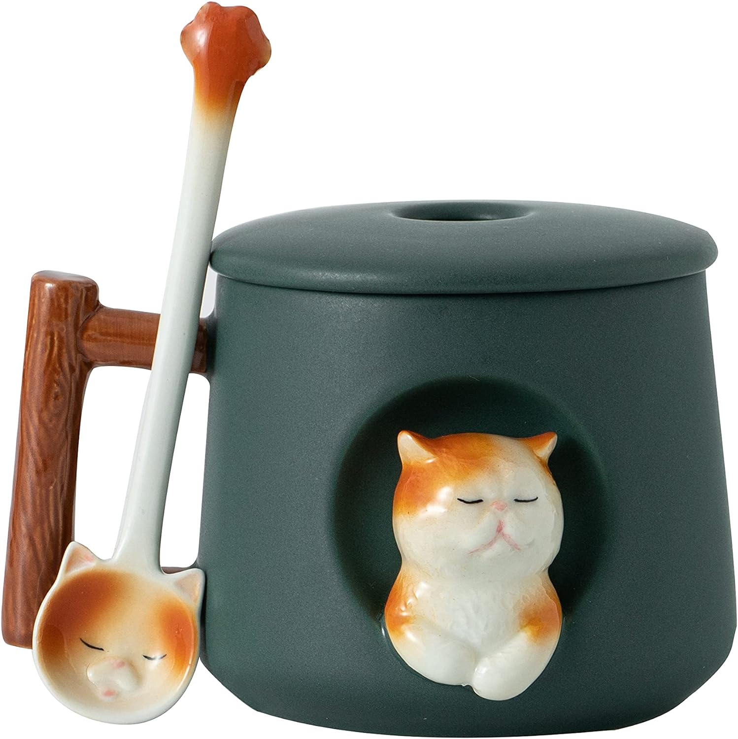DIHOclub Adorable 3D Ceramic Cat Mug with Lid and Spoon - Perfect for Coffee, Tea, Milk, and More - Ideal Gift for An...