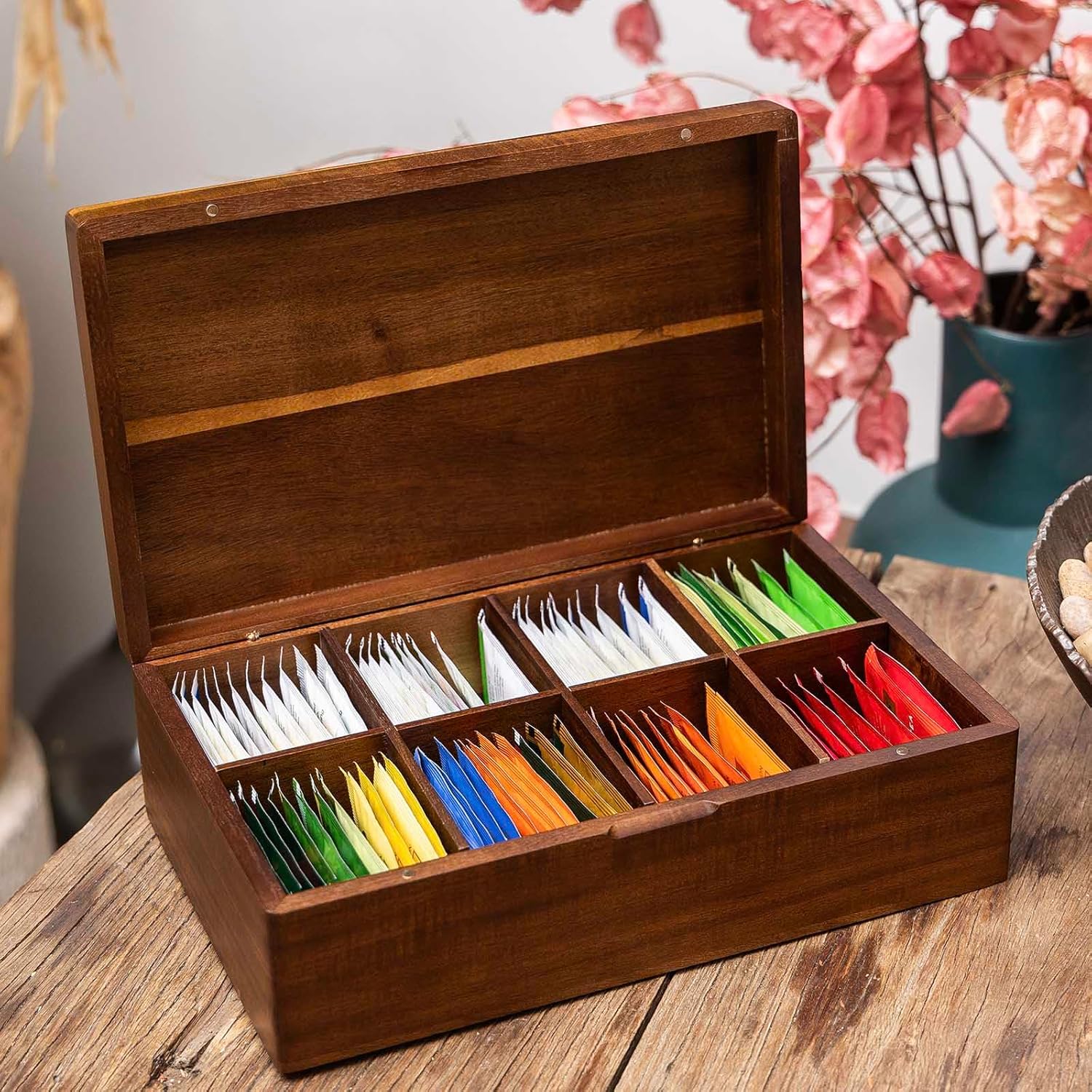 Acacia Wooden Tea Bag Organizers, Tea packet Storage Boxes, Tea Caddy for Tea Bags Chest, Teabag Holder Containers, T... - Image 4