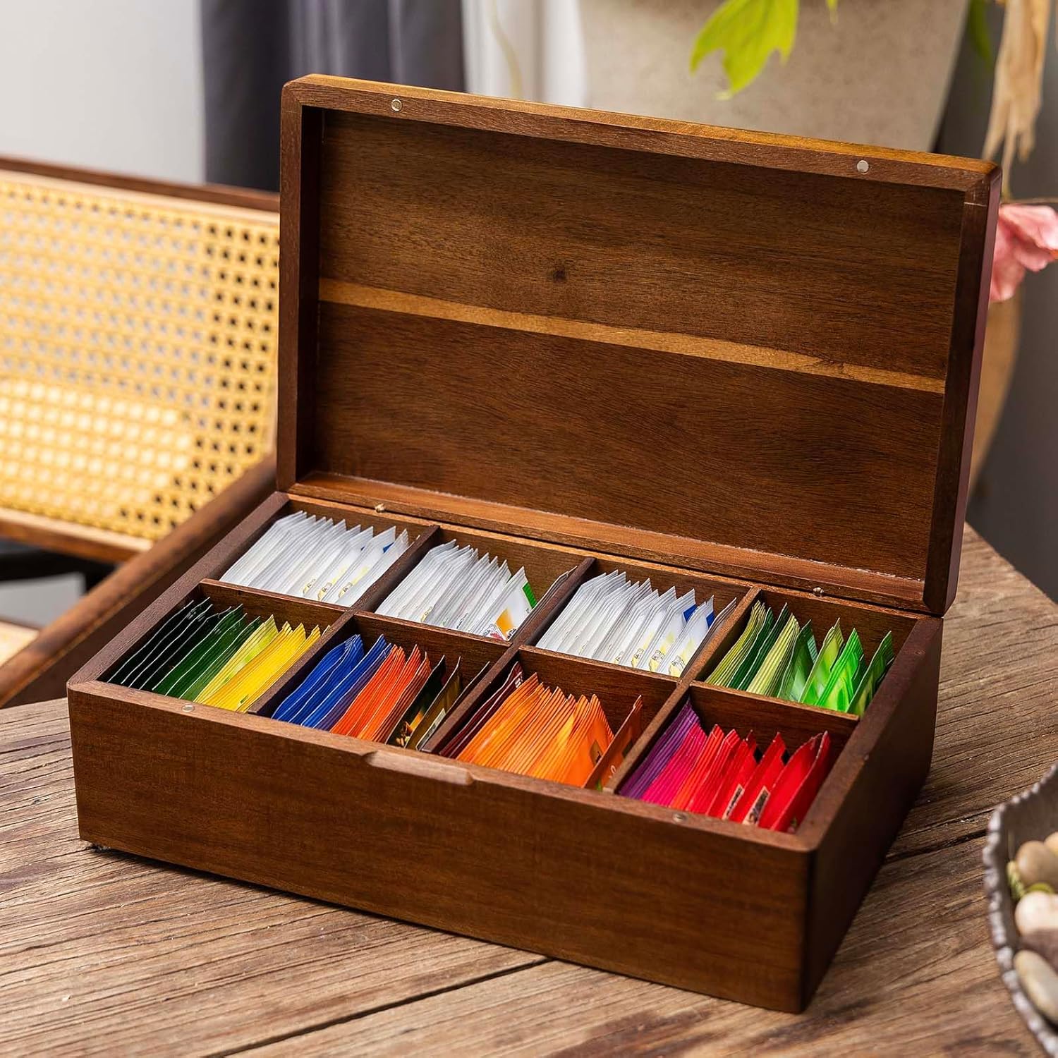 Acacia Wooden Tea Bag Organizers, Tea packet Storage Boxes, Tea Caddy for Tea Bags Chest, Teabag Holder Containers, T... - Image 6