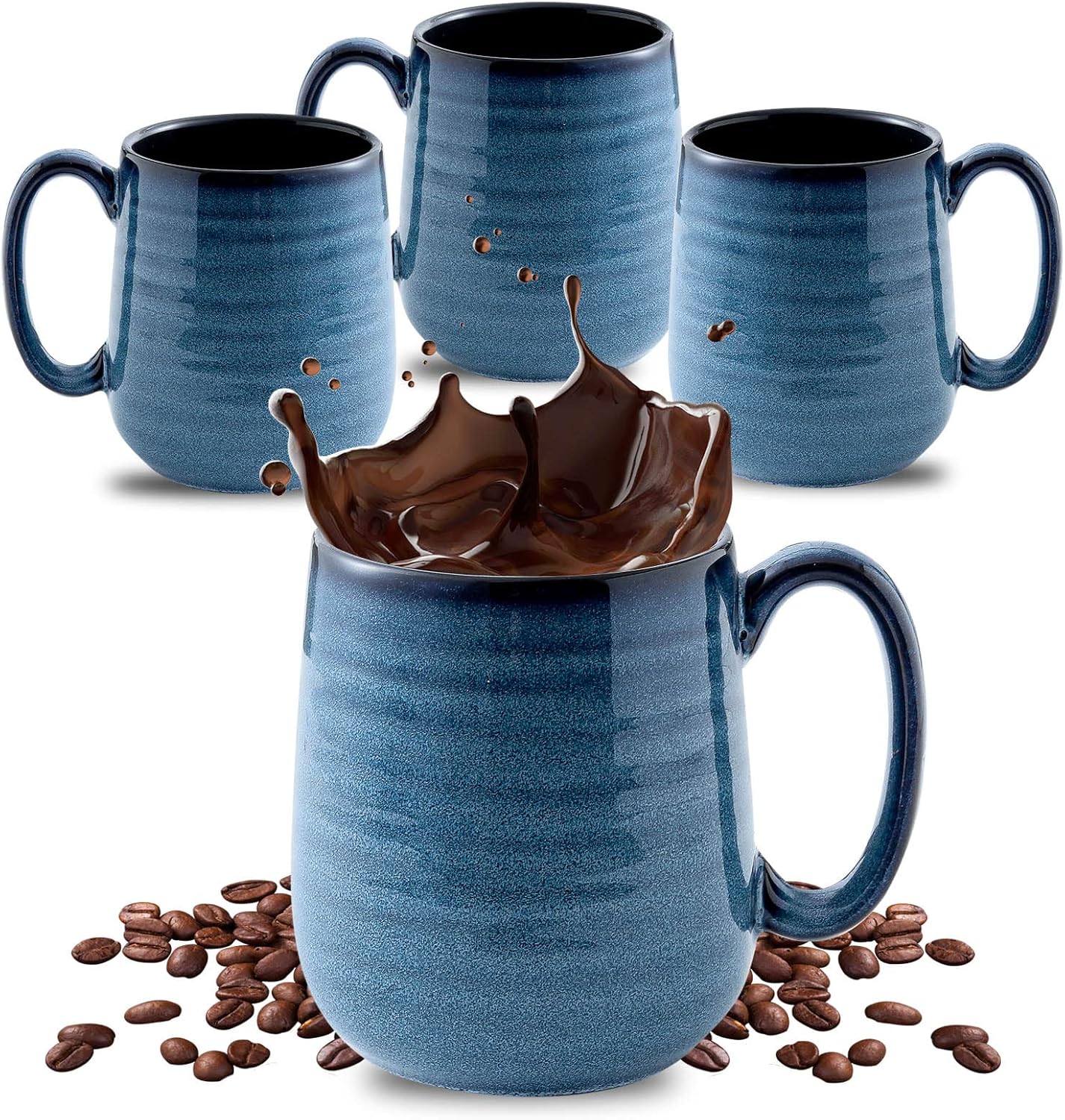 HASENSE Coffee Mugs Set of 4, 15 Ounce Porcelain Mug Set with Handle for Morning Coffee Tea and Cocoa, Ceramic Coffee...