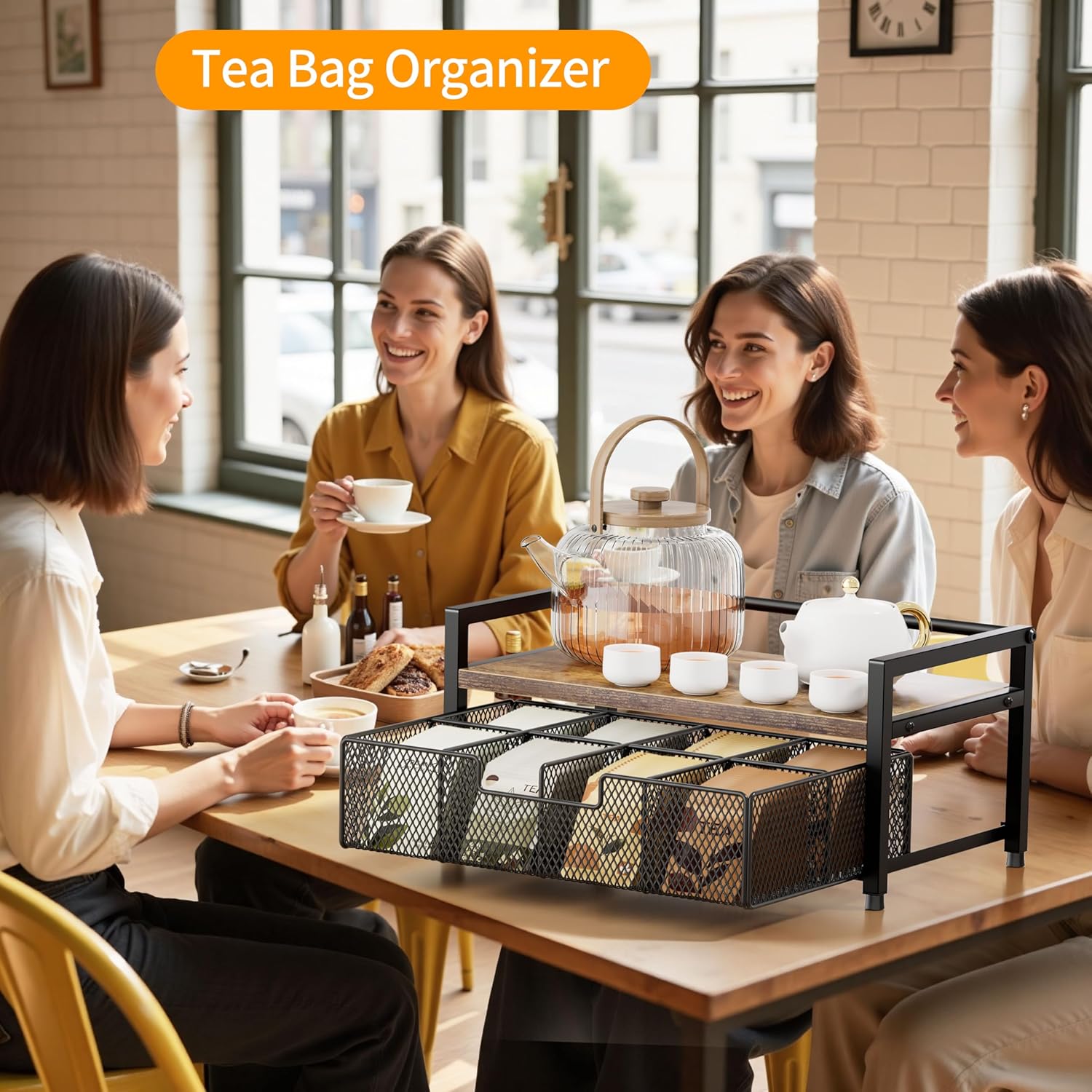 Tea Bag Organizer, Tea Bag Holder with Drawer, Wood and Metal Tea Organizers and Storage Chest for Countertop Kitchen... - Image 4