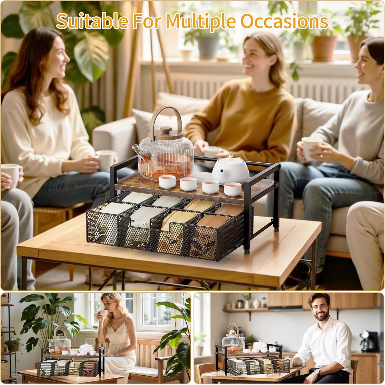 Tea Bag Organizer, Tea Bag Holder with Drawer, Wood and Metal Tea Organizers and Storage Chest for Countertop Kitchen... - Image 5