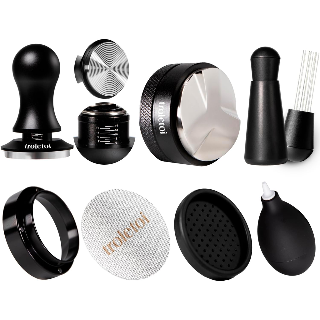 7 PCS Espresso Accessories Kit: 53.3mm Espresso Tamper, Coffee Distributor, Puck Screen, Dosing Funnel and WDT Tool, ...