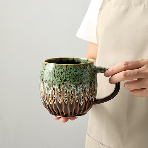 20oz Large Coffee Mug - Unique Handcrafted Look Ceramic Cup, Large Tea Mug, Microwave & Dishwasher Safe (green)
