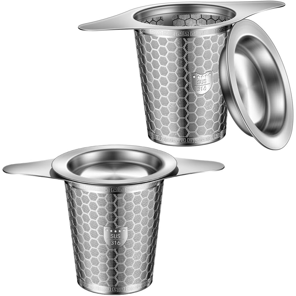 2Pack Tea Infuser Strainers, 316 Stainless Steel Loose Leaf Tea Strainer Stepper with Double Handles, Extra Fine Mesh...