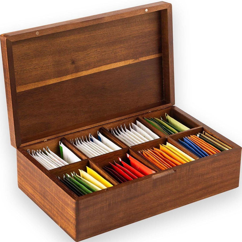 Acacia Wooden Tea Bag Organizers, Tea packet Storage Boxes, Tea Caddy for Tea Bags Chest, Teabag Holder Containers, T...